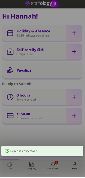 The expense saved confirmation message. 