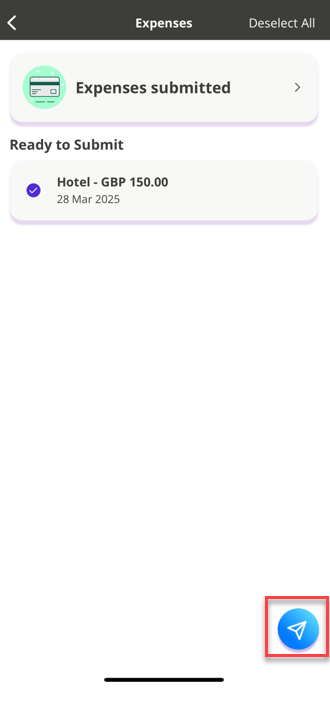 The submit arrow to submit an expense. 