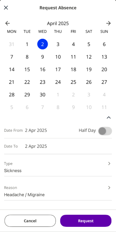 The self-cerify sickness screen fields.