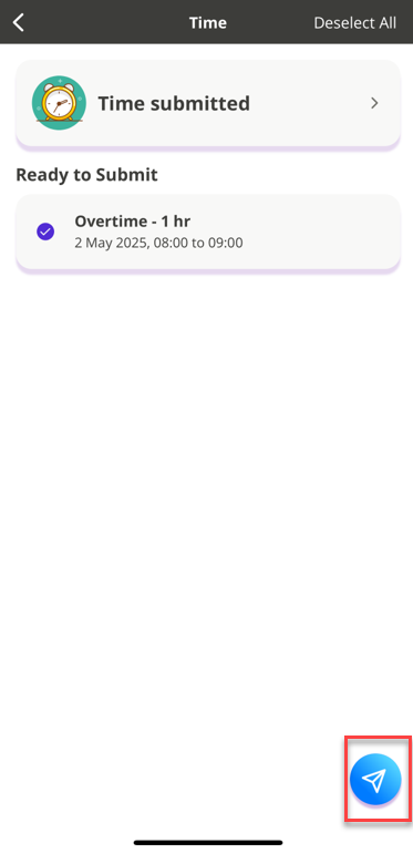 The arrow to submit a time entry. 