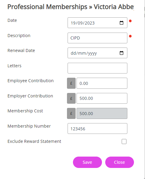 The Professional Memberships fields