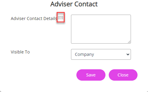The HTML Editor icon on the Adviser Contact screen.