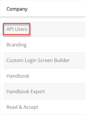 The API Users option.