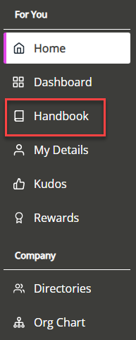 The Handbook option in the navigation menu. 