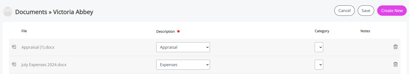 The Description and Category drop-downs. 