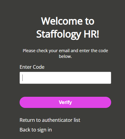 The screen to enter a verification code when setting up IRIS Identity.