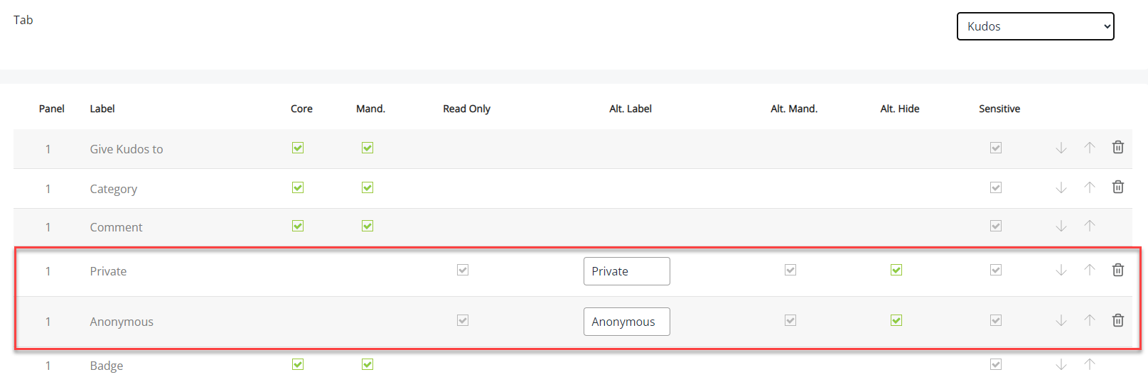 The Private and Anonymous checkboxes in the Screen Builder. 