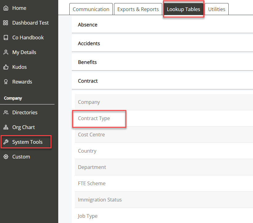 The options shown in the Lookup Tables tab. 