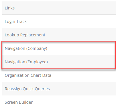 The Navigation (Company) and Navigation (Employee) options in Tools. 