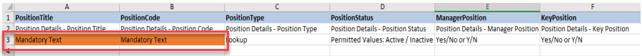 Mandatory fields in the import template.
