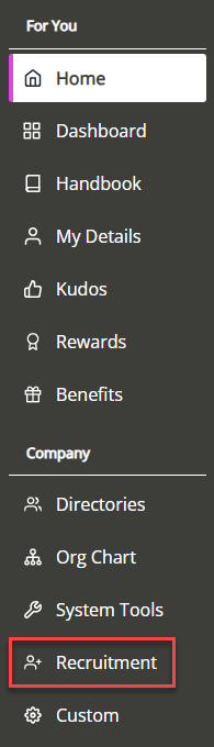 The Recruitment option in the navigation menu. 