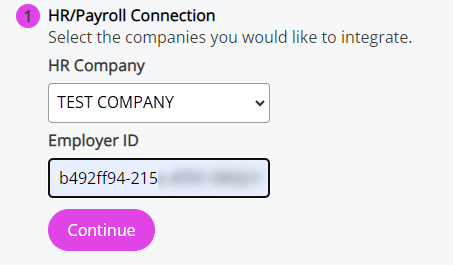 The section to choose your HR company and enter your Employer ID.