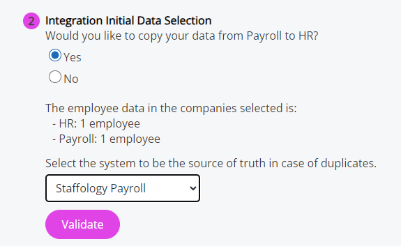 The Integration Initial Data section in Staffology HR.