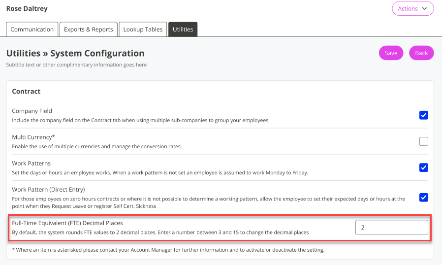 The Full-Time Equivalent option in System Configuration.