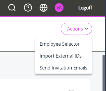The Actions dropdown on the Username & Password screen.