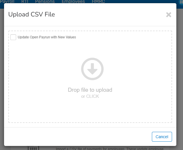Upload Data benefits selected, with Upload CSV File screen