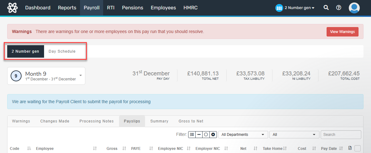 Select the tab for the required pay schedule or frequency.