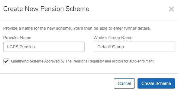 Enter a provider name and select create scheme