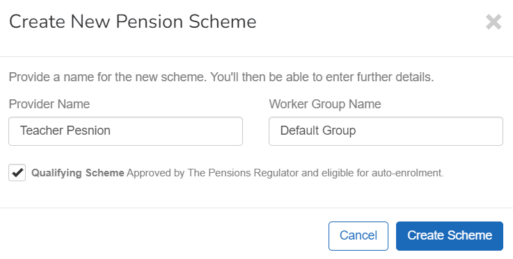 Enter a provider name and select create scheme