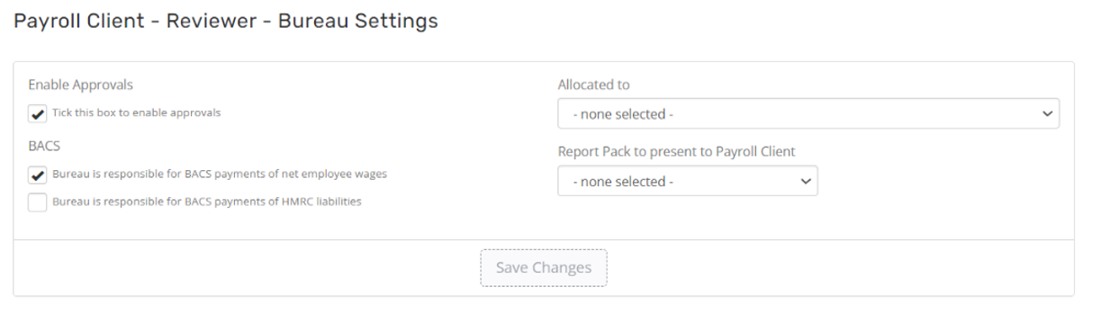 Bureau settings screen