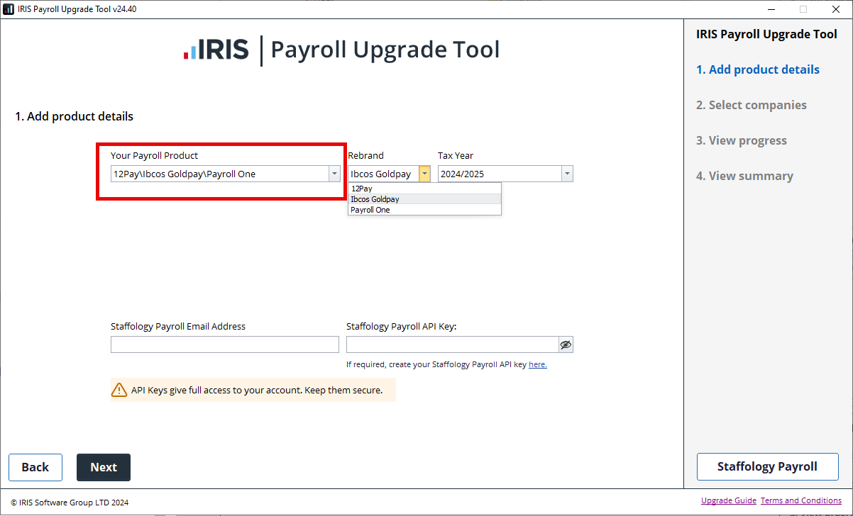 Go to Your Payroll Product and select 12 Pay.