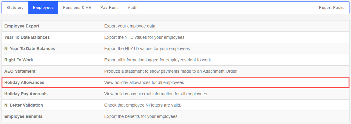 Select Holiday Allowances.