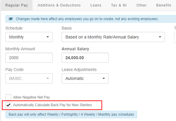 Automatically Calculate Back Pay for New Starters