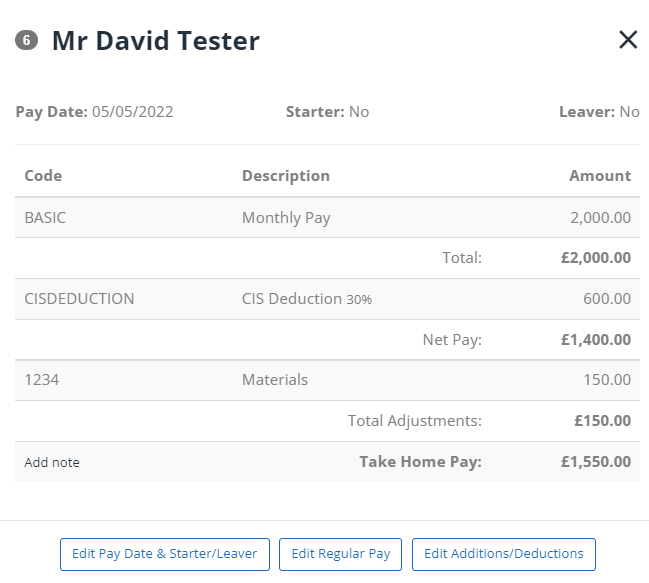 Select the relevant subcontractor from the list, then select Edit Additions/Deductions.