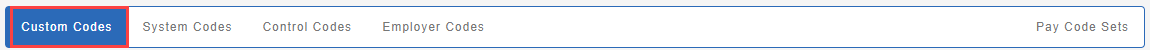 in the Employer Settings menu, and Pay codes, with Custom Codes highlighted