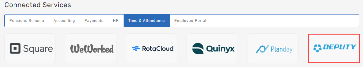 Select Connected services then Time & Attendance.