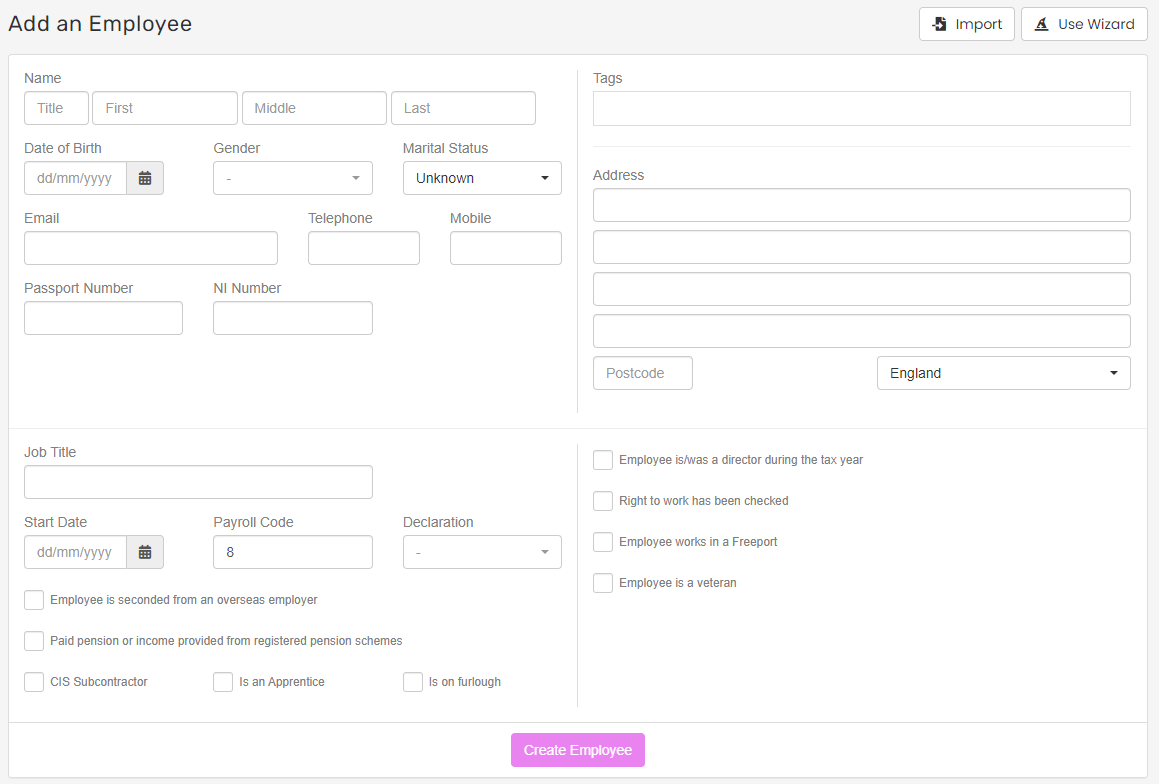 Create an employee without the wizzard