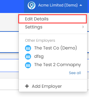 Employer menu - edit detials