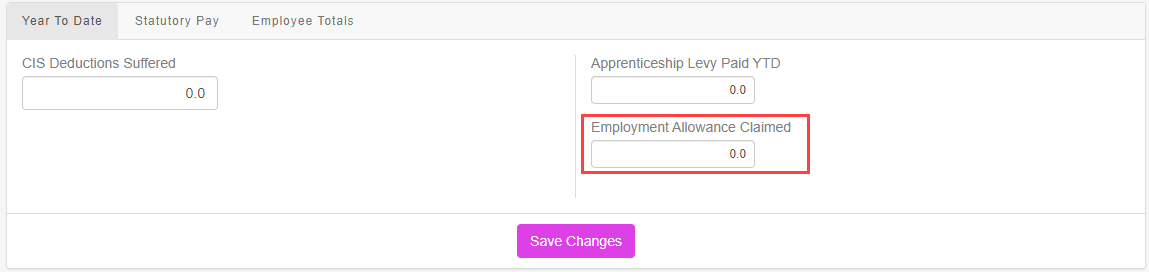 Employment Allowance claimexd amount in the opening balances screen. 