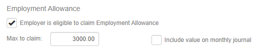 Employment allowance selected at the full claim amount