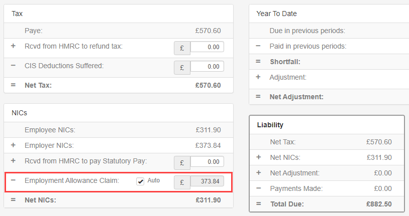 Employment allowance claim amount