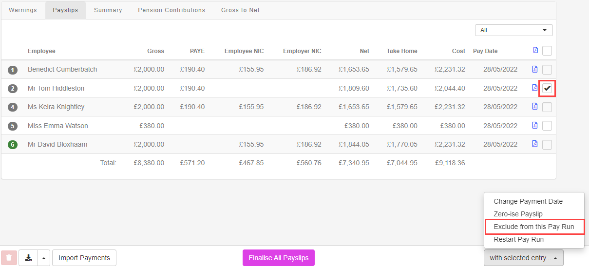 Select Exclude from this Pay Run.