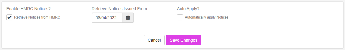 the HMRC notice settings screen