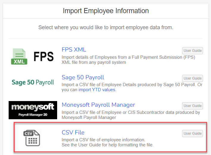 Select the CSV File option.