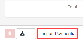 the Payroll Import Payments screen with Import Payments highlighted