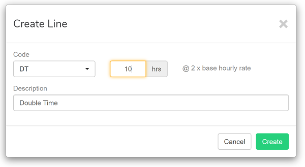 Add a new pay line screen, with number of hours field indicated