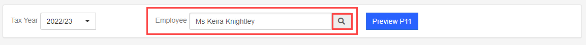 To change the employee, enter the employee name in the Employee search box and select the search icon.