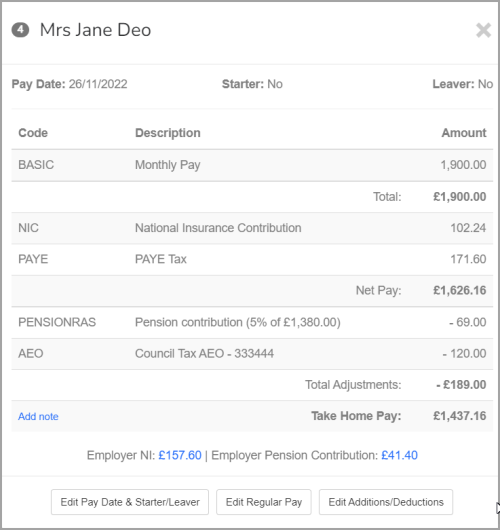 employee payrun summary view