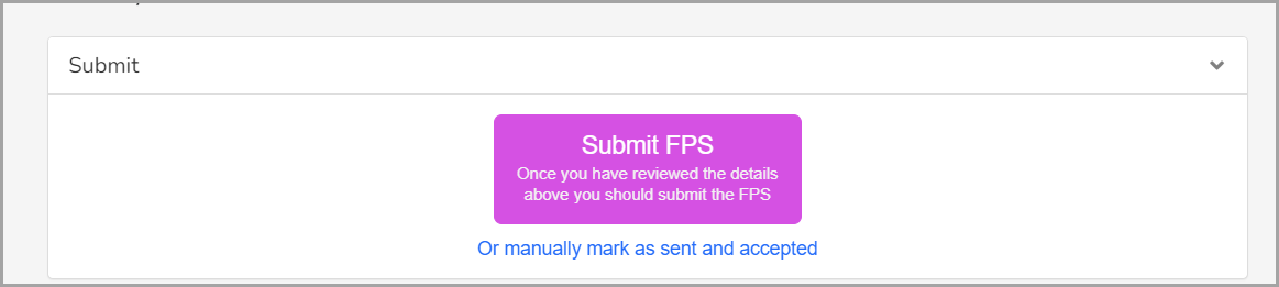 Submit FPS button, with alternate Manually Send option below