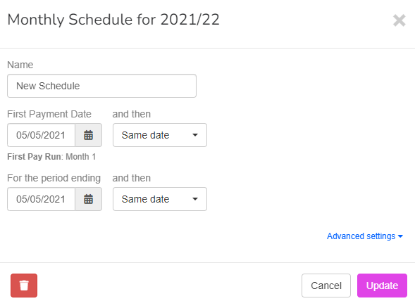 Once created, you can then set dates. Enter the First Payment Date