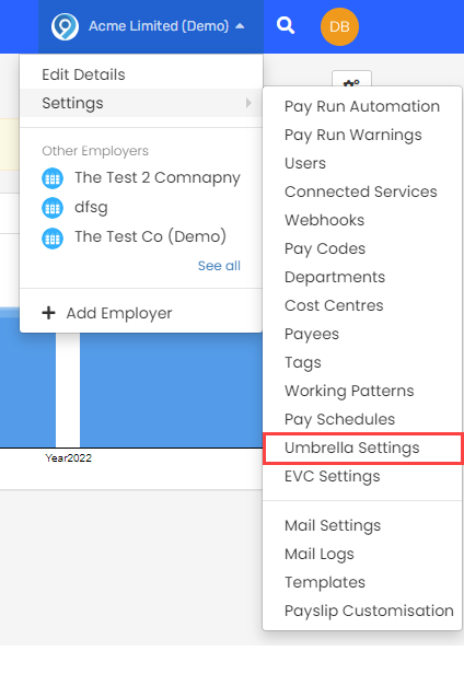 Select Umbrella settings.