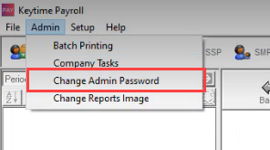 the Admin menu drop down with Change Admin Password option highlighted