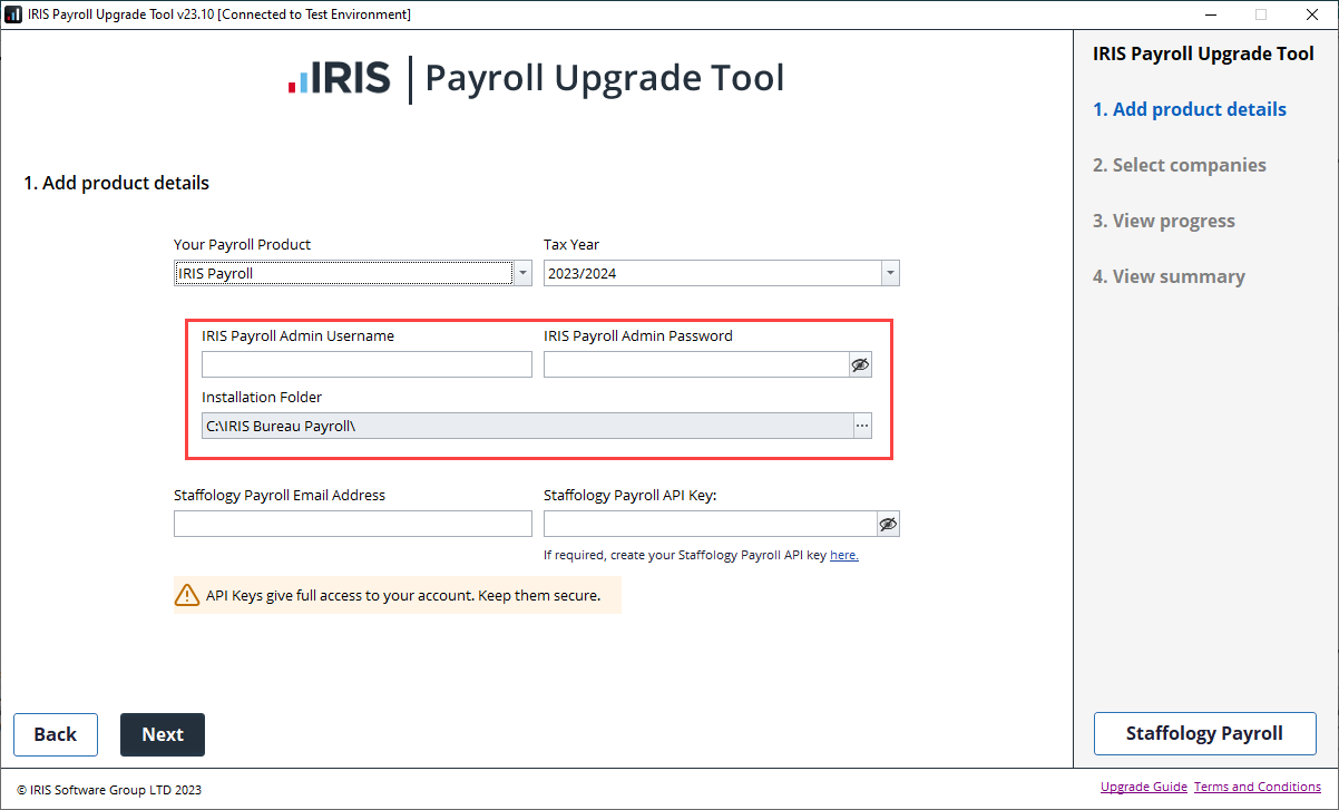 Enter the Keytime Payroll Admin Password.