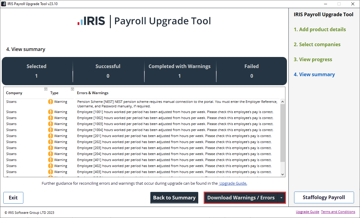 Select Download Warnings / Errors. 