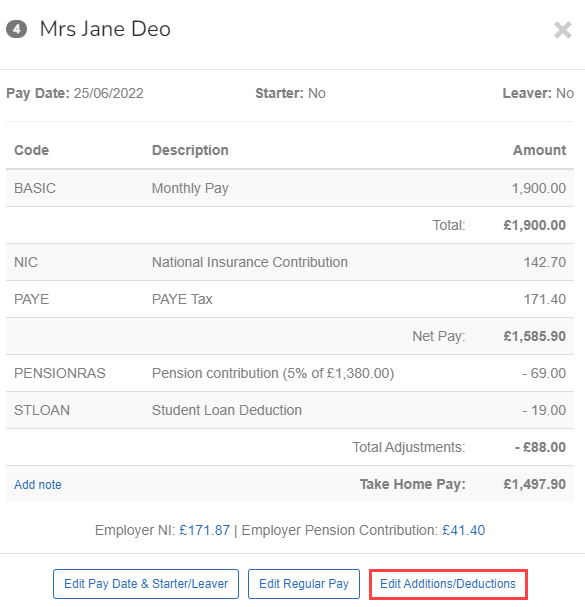 Select Edit Additions/Deductions. 