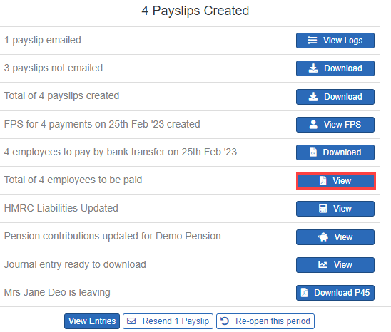 the required Payments report, with the Total Employees to be paid option highlighted